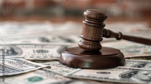 Court Gavel With Money, concept penalty bankruptcy