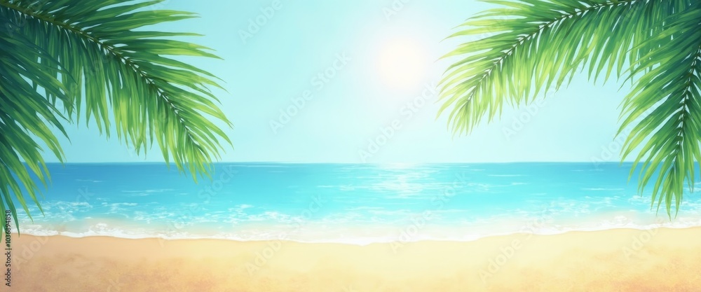 Tropical Beach and Palm Leaf Tropical Beach and Palm Leaf