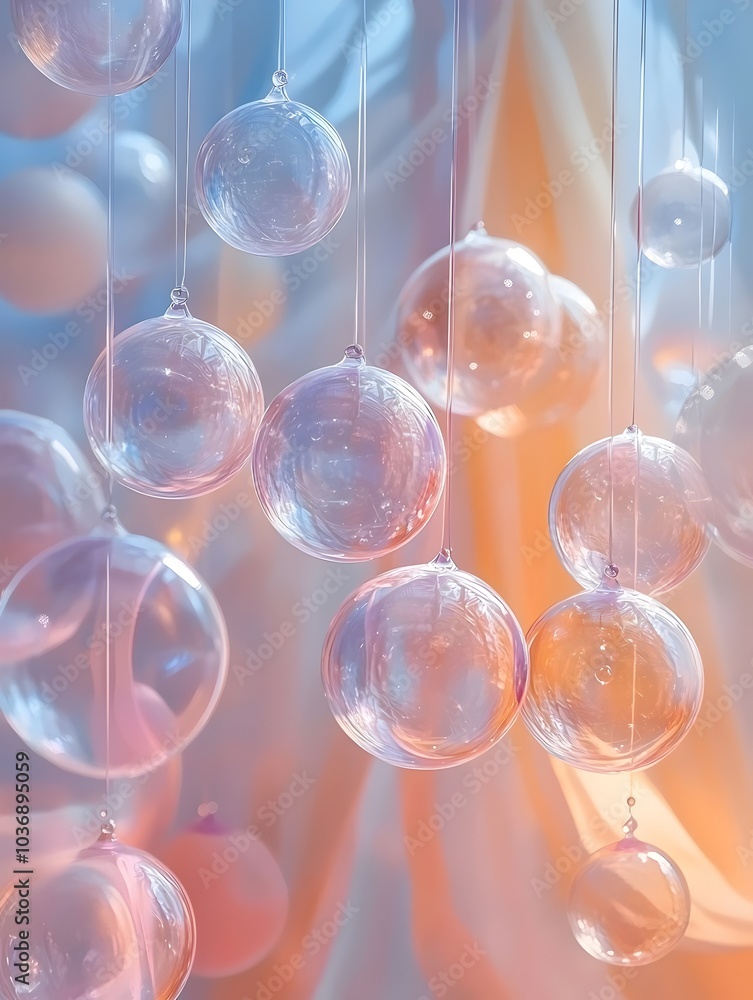 Delicate translucent bubbles hang against a soft pastel backdrop, creating a dreamy and whimsical atmosphere. Perfect for decor or artistic projects. Delicate translucent bubbles hang against a soft pastel backdrop, creating a dreamy and whimsical atmosphere. Perfect for decor or artistic projects.