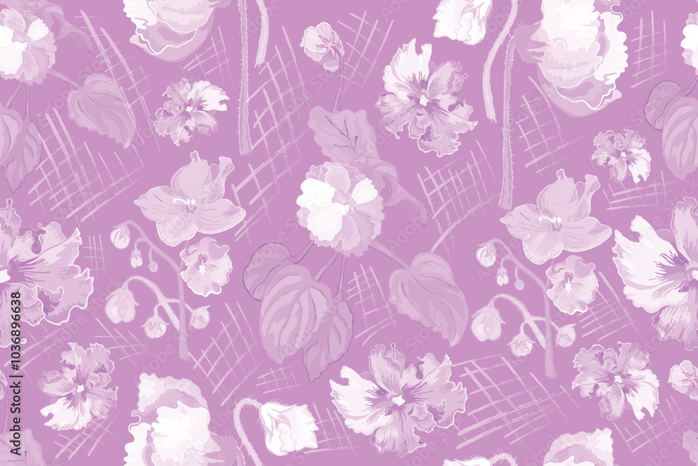 Seamless pattern with house plants in full bloom Seamless pattern with house plants in full bloom