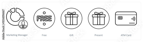 A set of 5 mix icons as marketing manager, free, gift