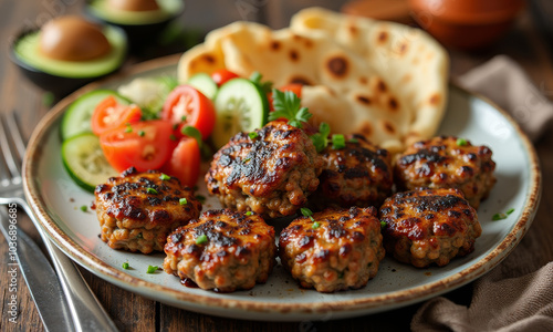 Afghan Kofta Kebabs with Cucumber-Tomato Salad and Warm Naan