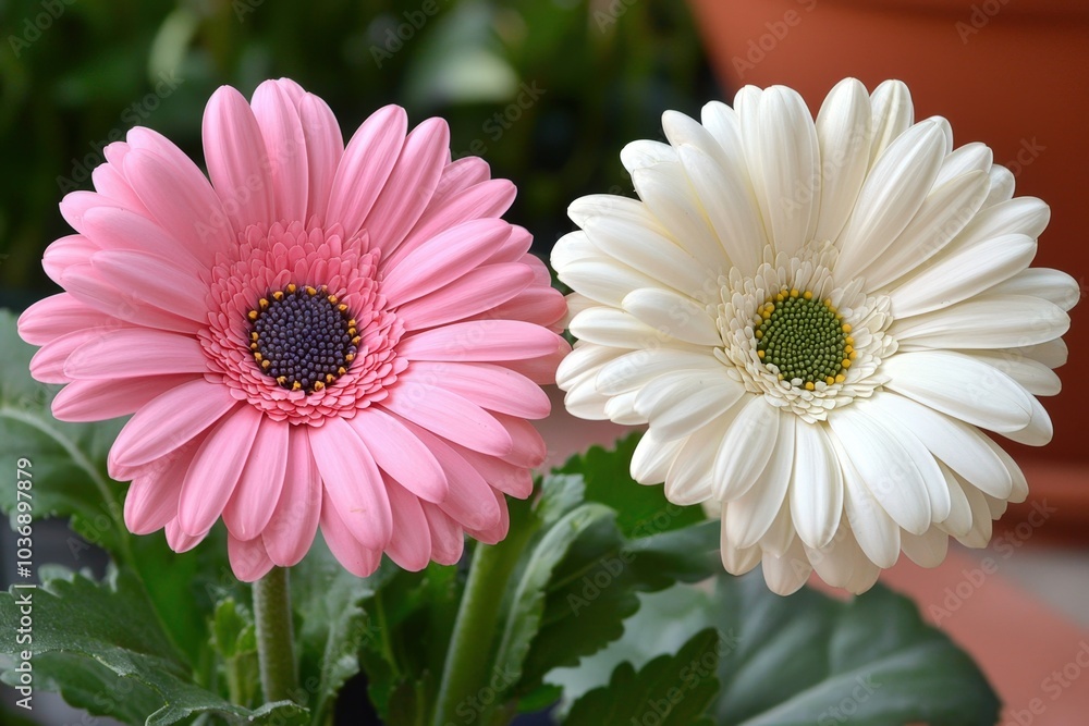 Obraz premium Colorful pink and white gerbera daisies blooming vibrantly in a garden during springtime