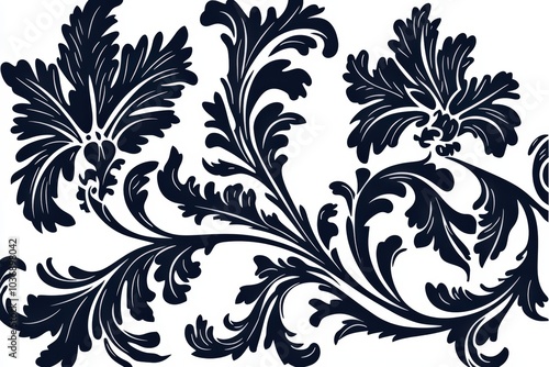 Wallpaper Mural Elegant floral design with intricate patterns in navy blue on a white background Torontodigital.ca
