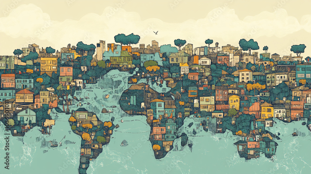 Fototapeta premium A visual representation of how global events impact poverty rates locally.