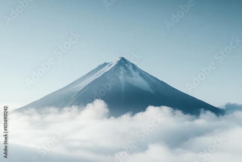 Snowy Mountain Peak Emerging from Clouds - Realistic 3D Image