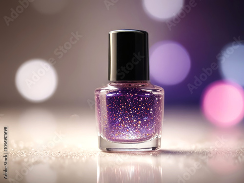 Bottle of glitter nail polish. photo