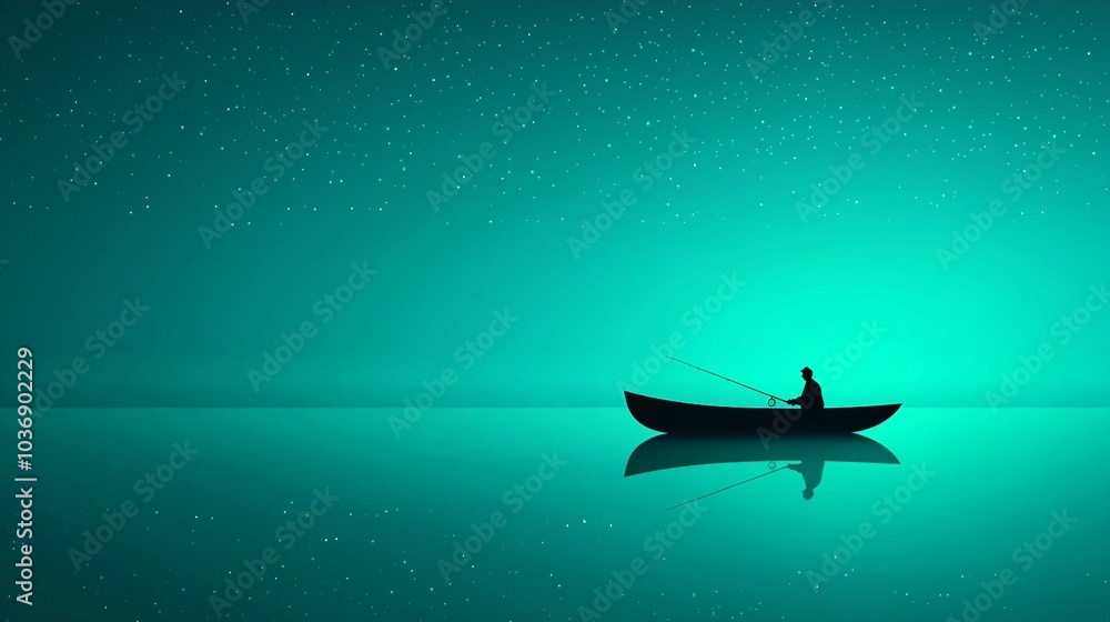 Tranquil Night Fishing Under a Starry Sky with Serene Reflections Tranquil Night Fishing Under a Starry Sky with Serene Reflections