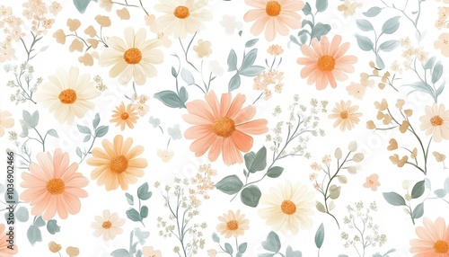 Watercolor Floral Pattern With Delicate Daisies