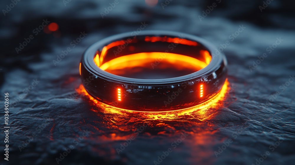 A futuristic ring with glowing orange light. A futuristic ring with glowing orange light.