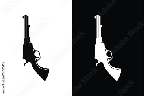 Pistol silhouettes icon . Modern semi automatic pistol gun weapon flat icon on white background.