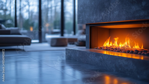 modern concrete fireplace interior