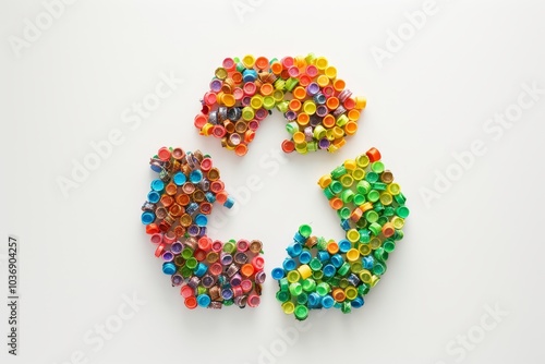 Recycled Plastic Symbol Crafted from Vibrant Colorful Polka Dots. photo