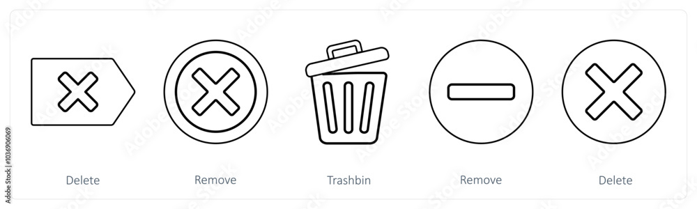 A set of 5 mix icons as delete, remove, trash bin A set of 5 mix icons as delete, remove, trash bin