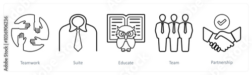 A set of 5 mix icons as teamwork, suite, educate