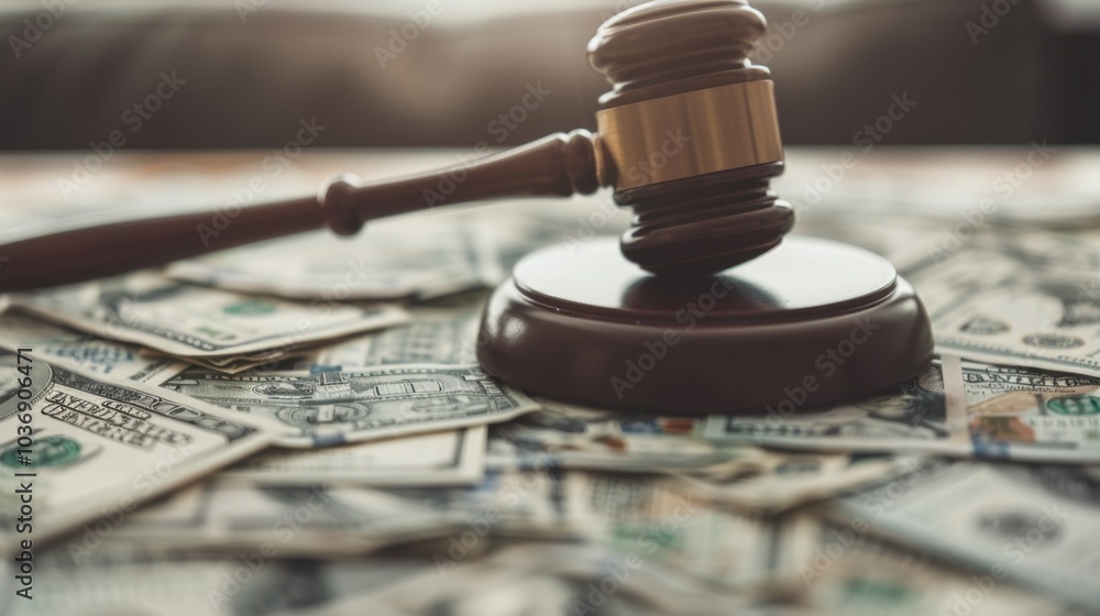 Court Gavel With Money, concept penalty bankruptcy Court Gavel With Money, concept penalty bankruptcy