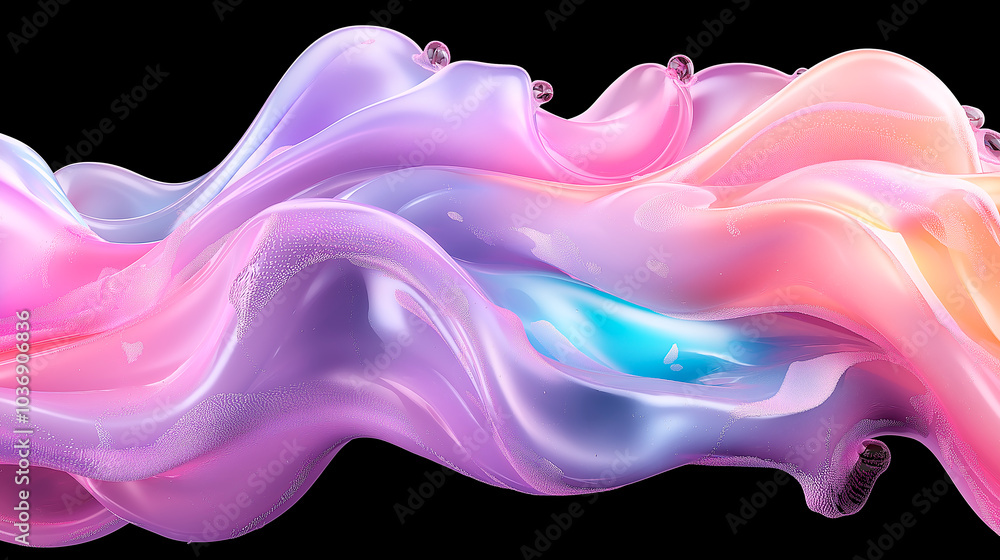 Abstract futuristic waves with iridescent holographic texture floating, 3d rendering illustration in Pastel colors Abstract futuristic waves with iridescent holographic texture floating, 3d rendering illustration in Pastel colors