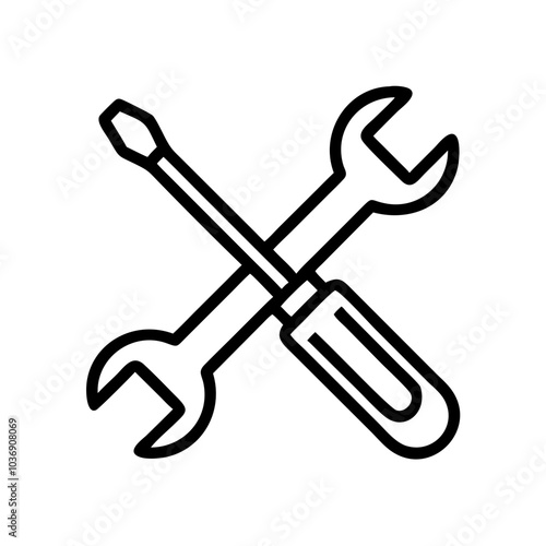 Repair service icon. Wrench and screwdriver outline vector illustration 
