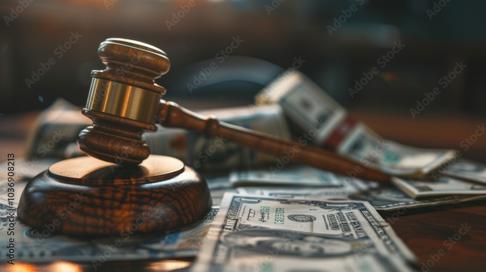 Court Gavel With Money, concept penalty bankruptcy Court Gavel With Money, concept penalty bankruptcy