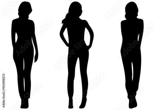 Silhouette of a woman in different poses on a transparent background