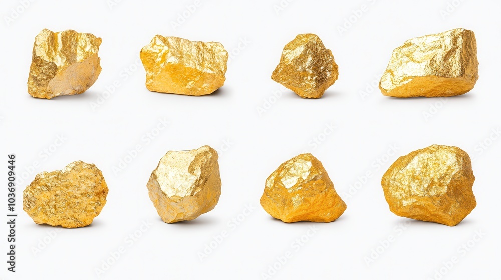 3D illustration Golden stones set on white background 3D illustration Golden stones set on white background