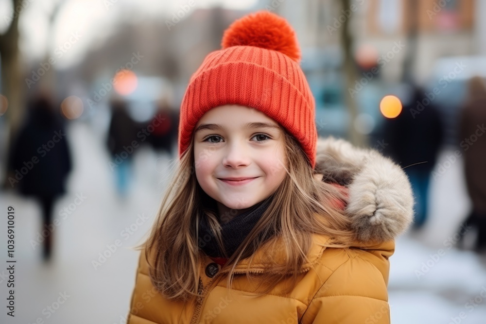 Cute little girl wearing warm hat and coat on a winter day Cute little girl wearing warm hat and coat on a winter day