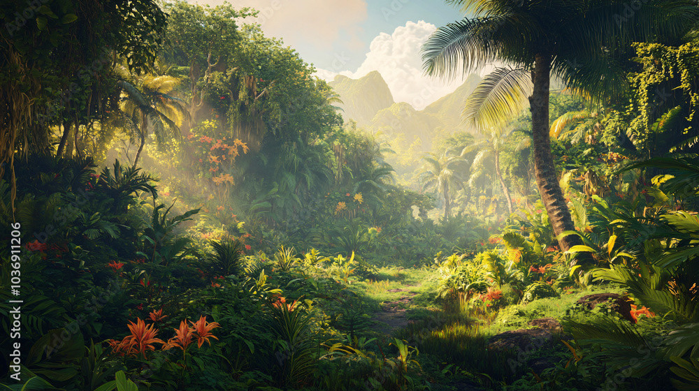 A vibrant tropical rainforest filled with diverse tree species and lush vegetation, representing the richness of biodiversity. A vibrant tropical rainforest filled with diverse tree species and lush vegetation, representing the richness of biodiversity.