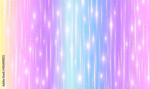 Pink-blue rainbow background strewn with stars and magical sparks, wallpaper, photo zone.