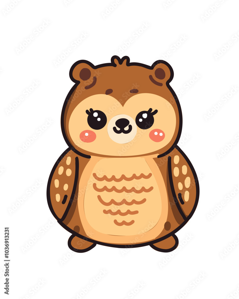 Fototapeta premium Cute owl with big eyes in a children's cartoon style