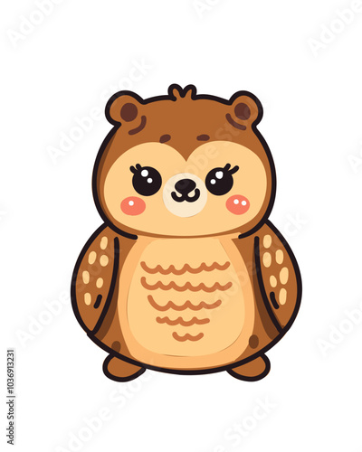 Cute owl with big eyes in a children's cartoon style
