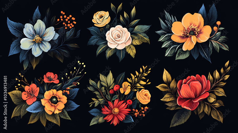 Obraz premium Set Flowers decorative vector image