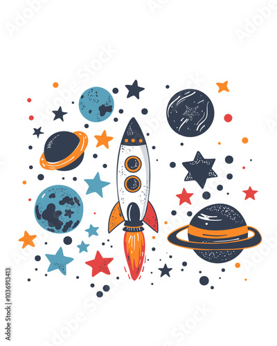 Space illustration with various planets and playful elements