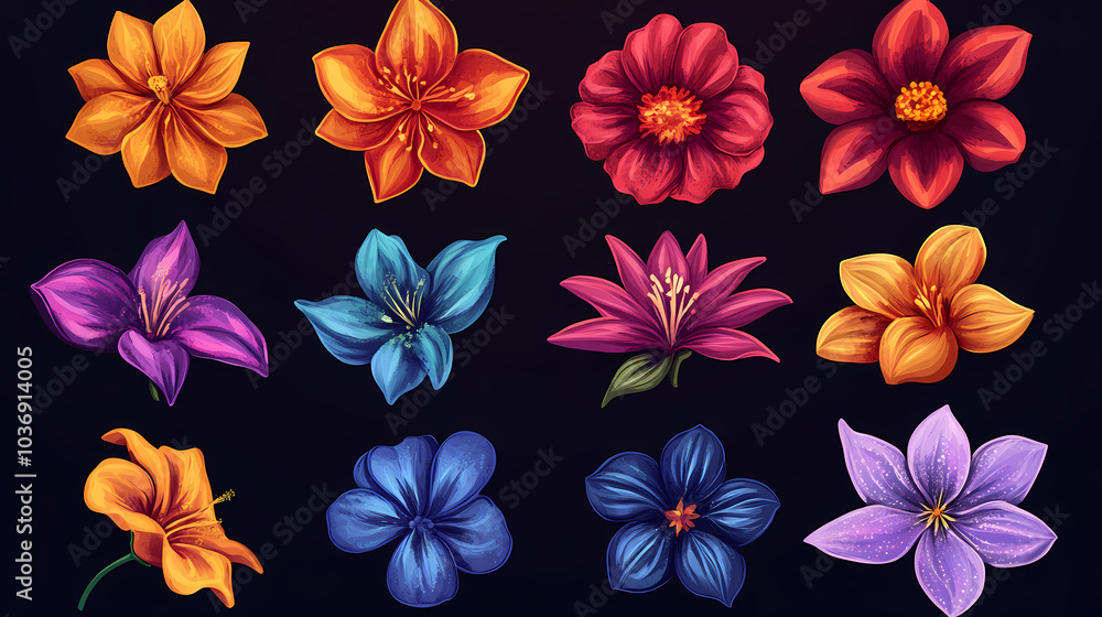 Obraz premium Set Flowers decorative vector image