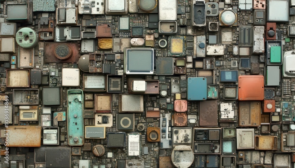 Aerial view of interconnected computer microchips and circuitry on a motherboard Aerial view of interconnected computer microchips and circuitry on a motherboard