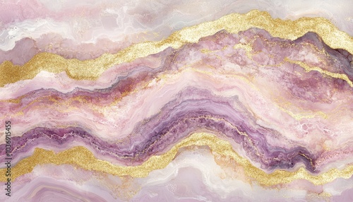 Luxury abstract marble texture with pink petal swirls and gold accents