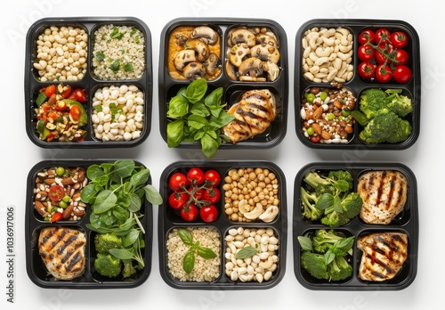 Wallpaper Mural Assorted Healthy Meal Ingredients in Black Plastic Containers Displayed. Torontodigital.ca