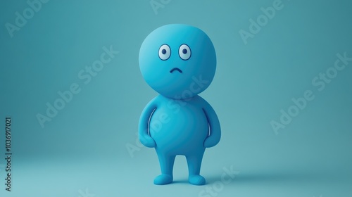 Sad Blue 3D Character With Crying Eyes Background For Depression Concept Cartoon Anxious Model Representing Mental Health Issues Isolated On White Theme Of Happiness And Loneliness photo