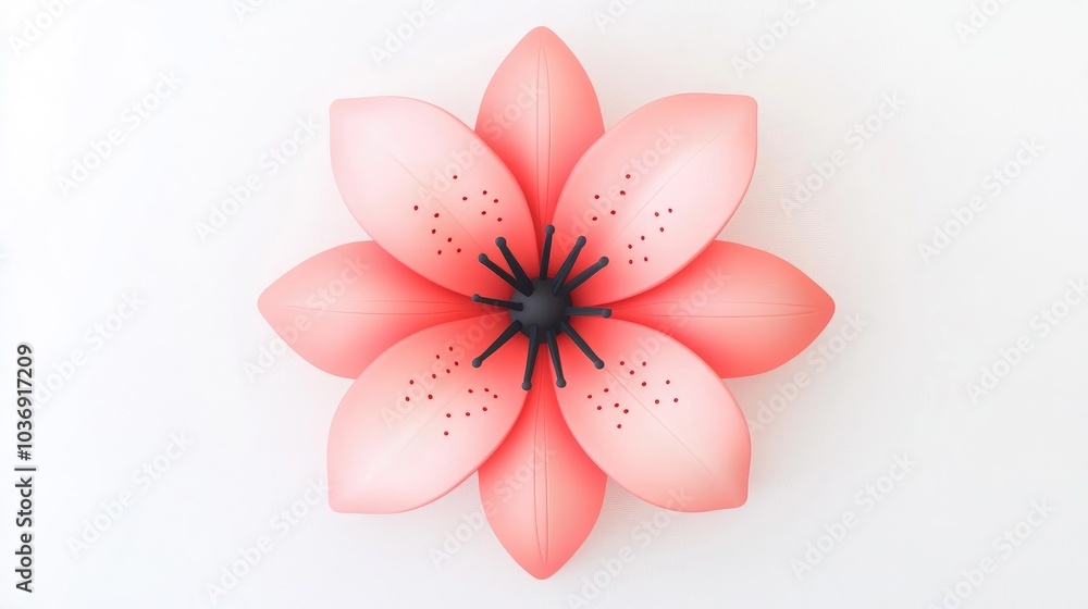 Red lily isolated on a white background Elegant still life Star shaped flower Springtime Flat lay top view Red lily isolated on a white background Elegant still life Star shaped flower Springtime Flat lay top view