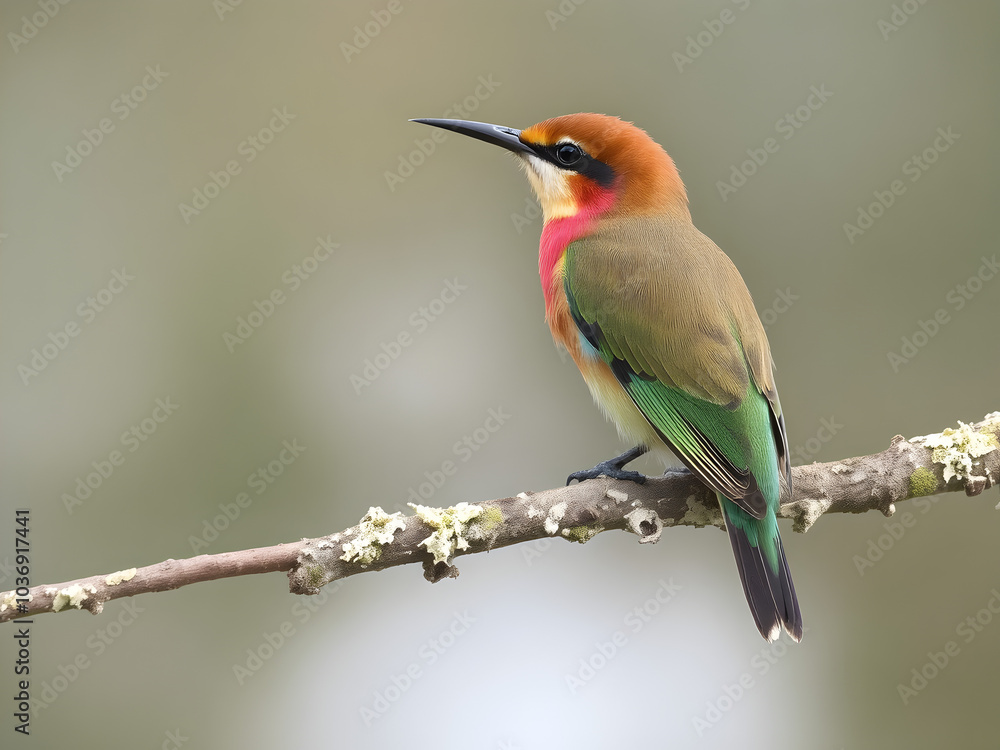 Vibrant European Bee-Eater Resting on a Lichen-Covered Branch Vibrant European Bee-Eater Resting on a Lichen-Covered Branch
