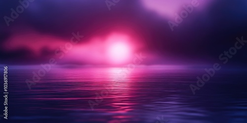 Soft, abstract background of a blurred sunrise reflecting on calm river water, creating a serene and beautiful atmosphere