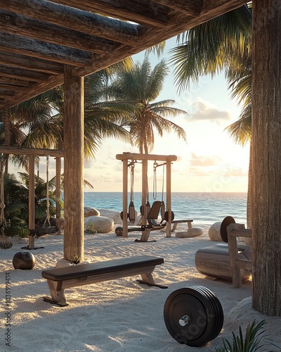 Nighttime gym with neon lights and a dark, moody color palette