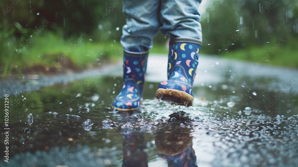 Children's rainboots in a mud puddle Children's rainboots in a mud puddle