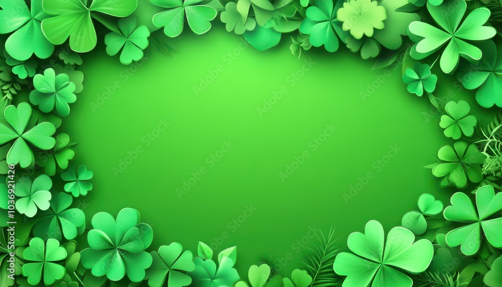 Celebrate St. Patrick's Day with vibrant shamrocks on a lush green background Celebrate St. Patrick's Day with vibrant shamrocks on a lush green background