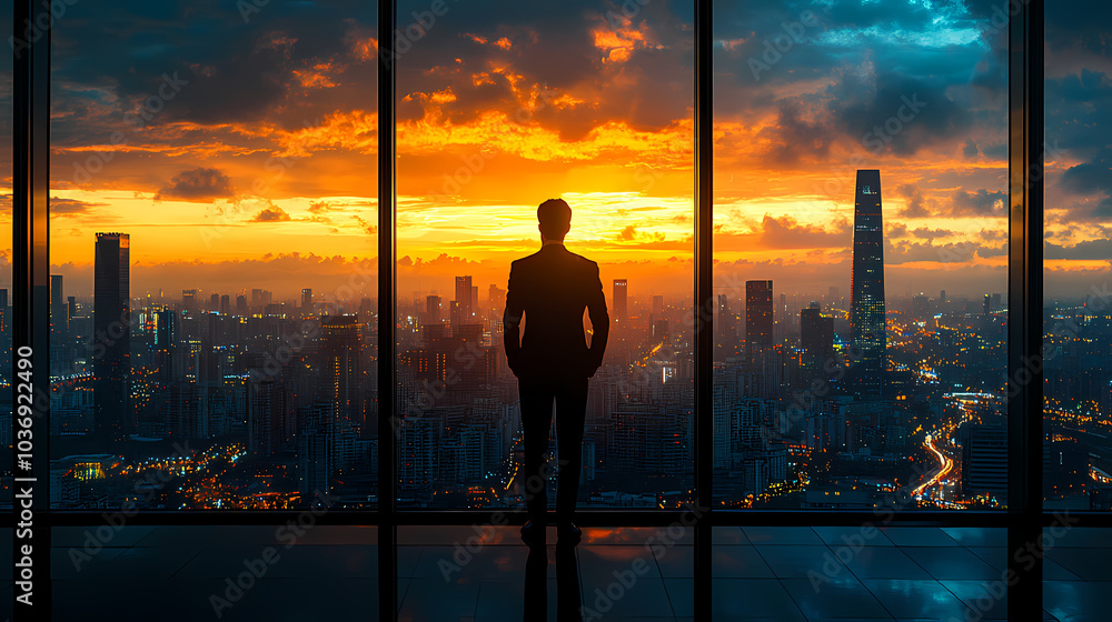 Silhouette of a man financier think about something while standing near office window background with copy space for your text message or advertising content, young male thoughtful rest after briefing Silhouette of a man financier think about something while standing near office window background with copy space for your text message or advertising content, young male thoughtful rest after briefing