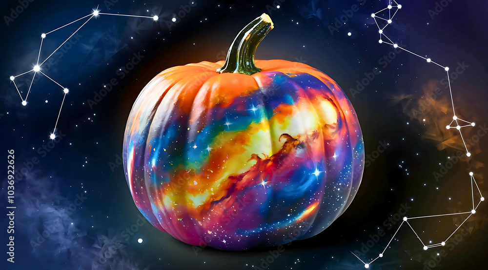 A pumpkin, carved with a galaxy-inspired design A pumpkin, carved with a galaxy-inspired design
