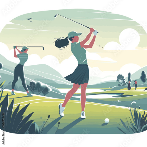 A woman is playing golf with a group of people