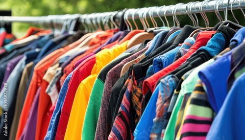 Wallpaper Mural Colorful clothing hanging on a rack in a vibrant clothing store interior Torontodigital.ca