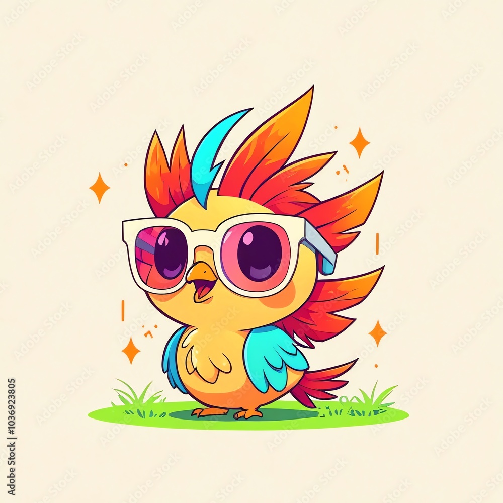 Cute Cartoon Bird with Sunglasses Cute Cartoon Bird with Sunglasses