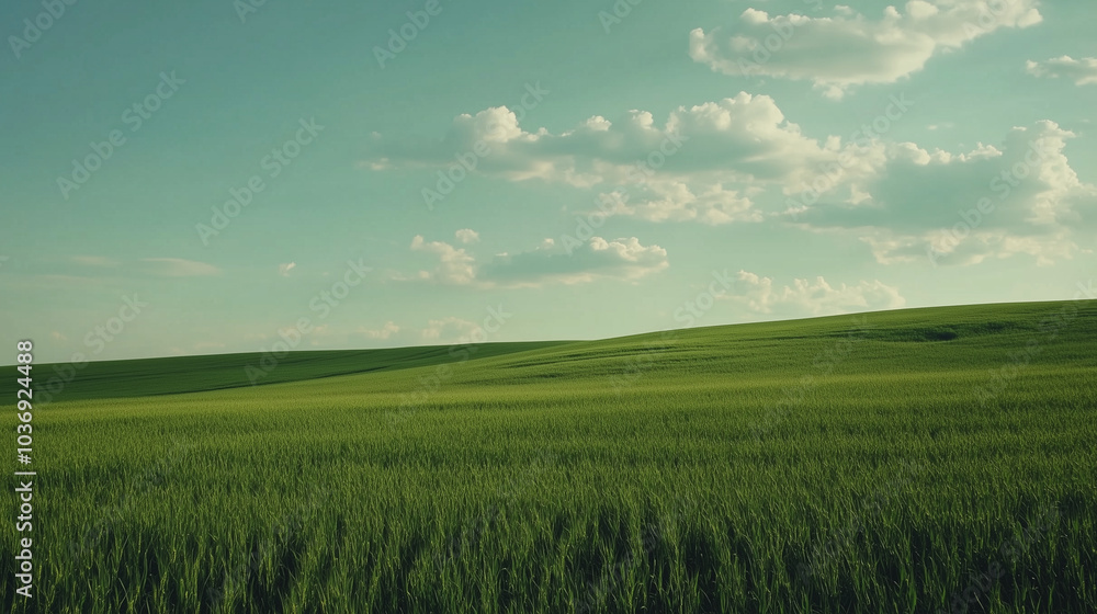 Obraz premium landscape view of green field scenery with blue sky for background