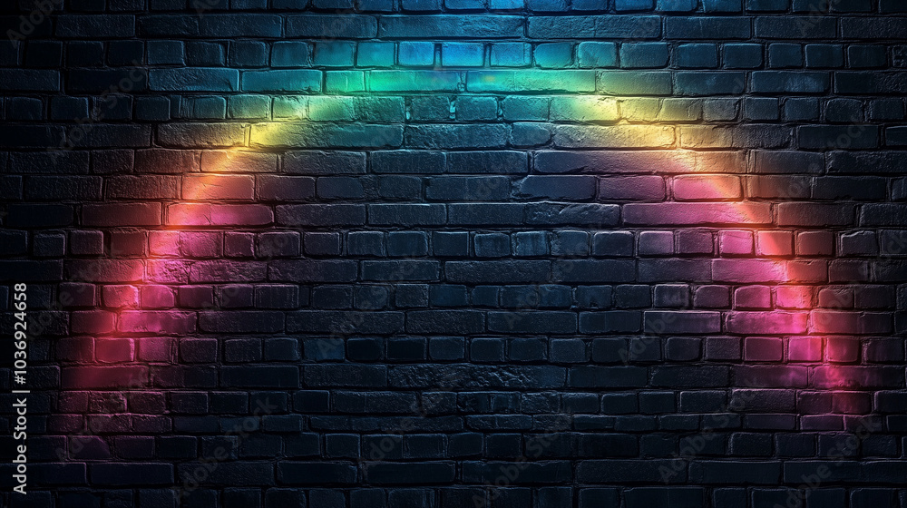 dark brick wall background with neon rainbow dark brick wall background with neon rainbow